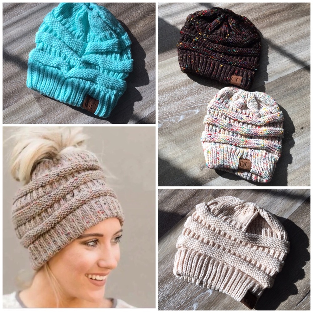 Beanie Winter Crochet Knit Ponytail Hats
